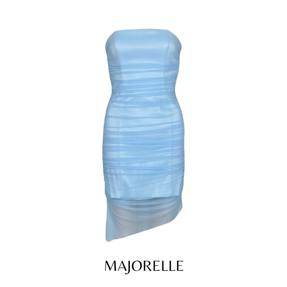 MAJORELLE Blue Asymmetrical Ruched Strapless Dress